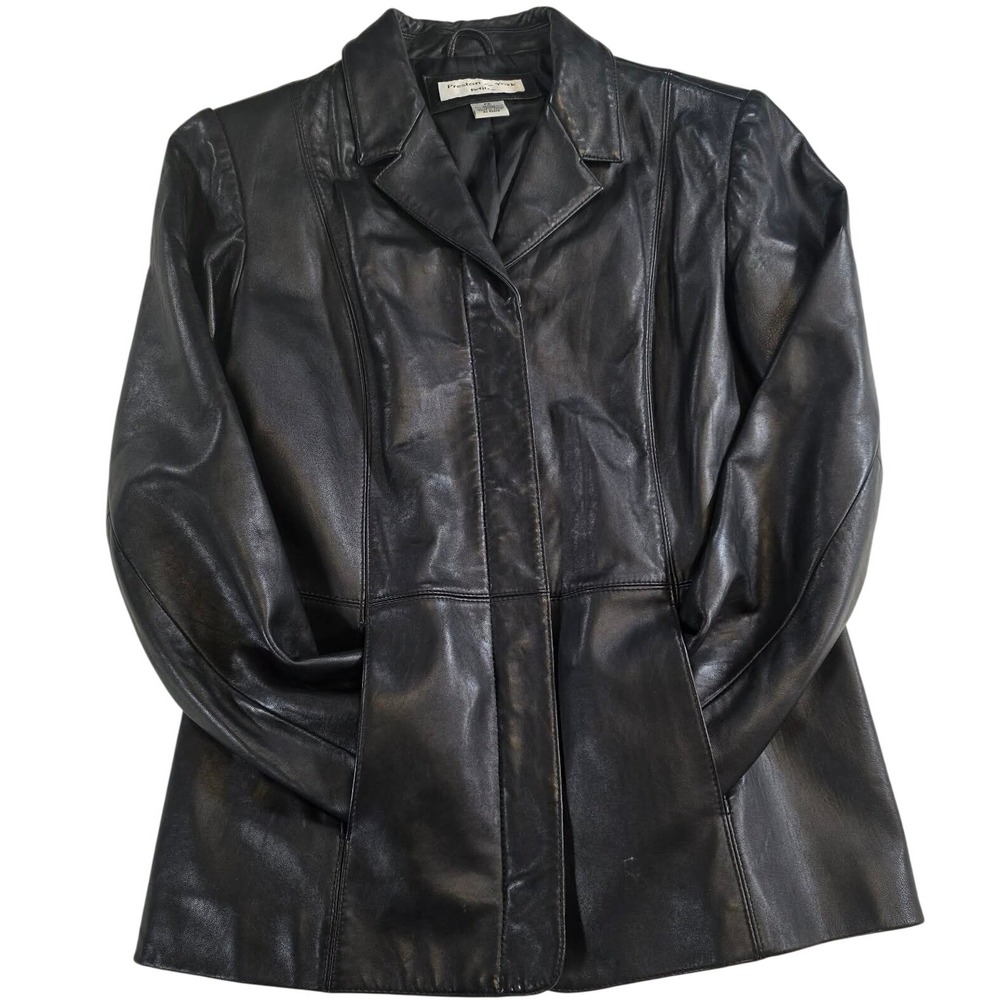 VTG 90s Minimalist Preston & York Leather Blazer‎ Jacket Petite Small Lambskin - Picture 7 of 15